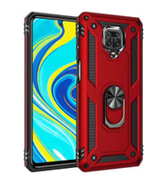 Xiaomi Redmi Note 9S Kılıf Metal Solid Yüzüklü Standlı Military Ring SRS (Kırmızı)