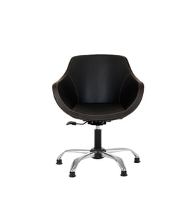 Krom Metal Ayaklı Ofis Çocuk Odası Çalışma Sandalyesi (AYARLANILABİLİR) MONOKO DERİ TURUNCU DİKİŞLİ SABİT
