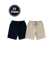 Erkek Beli Lastikli 2'li Paket Şort