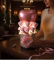 Led Işıklı Dev Kalp Balonlu Pembe Peluş Ayıcık Buketi - Özel Tasarım Hediye Kutusu, Gift Box -Sevgiliye, Arkadaşa Sürpriz Doğum Günü & Tebrik - Kutlama Hediyesi