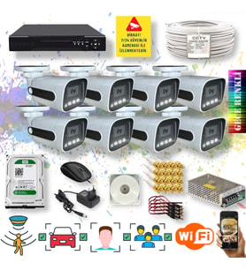 Qromax 8 Kameralı Set - Yapay Zeka Özellikli Gece Renkli Gösteren 5MP SONY Lensli 4 Ultra Warm Ledli FULLHD Güvenlik Kamerası Seti 784W-118