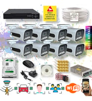 Qromax 8 Kameralı Set - Yapay Zeka Özellikli Gece Renkli Gösteren 5MP SONY Lensli 4 Ultra Warm Ledli FULLHD Güvenlik Kamerası Seti 784W-118