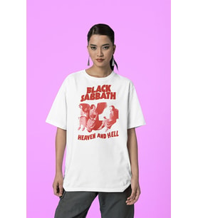 Black Sabbath Heaven And Hell Müzik Grubu Baskılı Unisex Tişört, Oversize Rock Metal Tişört