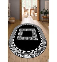 Dijital Baskılı Kaymaz Taban Yıkanabilir Oval Salon Halısı Mutfak Halısı Yolluk NDO-SD-604 (Siyah)