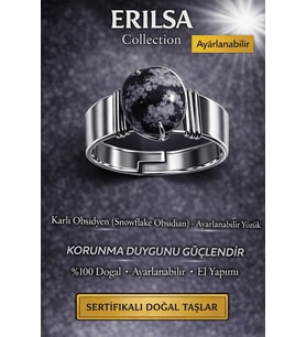 Sertifikalı Karlı Obsidyen Doğal Taş Ayarlanabilir Yüzük – Koruyucu Enerji Taşı El Yapımı (Çok Renkli)