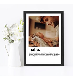 KİŞİYE ÖZEL TASARIM HEDİYE  BABA  SİYAH  SÖZLÜK  ANLAMI FOTOĞRAF ÇERÇEVESİ  21X30
