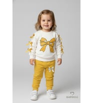 BABYDEN'S Fiyonklu Kız Bebek 2’li Eşofman Takımı Omuz Çıtçıtlı,Yan Kurdele Detaylı,%100Pamuk Mevsimlik Alt-Üst (Sarı)