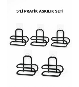 Siyah Metal WC Kağıtlık Yapışkanlı Tuvalet Kağıdı Rulo Tutucu 5 Adet Avantajlı Set