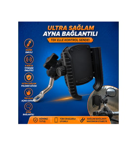 Universal Ayna Bağlantılı Titreşim Modüllü Telefon Tutucu Siyah 5-7inç