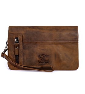 KANGAROO KINGDOM %100 Hakiki Dana Deri Crazy Horse Koyu Camel Erkek Portföy & Clutch El Çantası 7477-ZKC (Koyu Kamel)