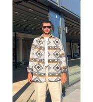 Desenli Gri Kaşe Gömlek