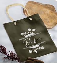 BK Gift Kişiye Özel Yaz Temalı İsimli Haki Halat Saplı Kumaş Plaj Çantası -1, Baskılı Omuz Çantası, Alışveriş Çantası, Arkadaşa Hediye, Sevgiliye Hediye