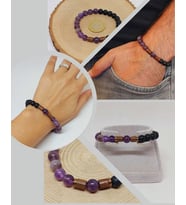 Ametist & Oniks Taşı 8mm Unisex Tasarım Bileklik Hawaii Model (8968)
