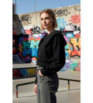 Kadın Moda Şık Crop Polo Yaka Düşük Kol Crop Normal Kalıp Fermuarlı Yaka Detaylı Örme Sweatshirt