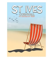 St Ives Cornwall Şezlong Seyahat Posteri. Tablo Ahşap Poster Dekoratif