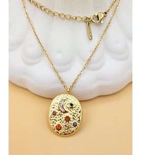 Astraya Sembol Çelik Gold Oval Kolye