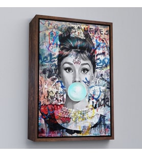 Çerçeveli Audrey Hepburn Banksy Style Duvar Sanatı Ciklet Posteri, Hepburn Kanvas Tablo (Siyah)