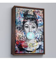 Çerçeveli Audrey Hepburn Banksy Style Duvar Sanatı Ciklet Posteri, Hepburn Kanvas Tablo (Siyah)