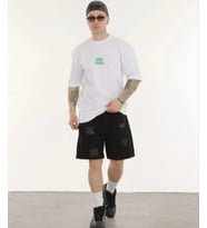 pilelistore- Unisex Bisiklet Yaka Baskılı Oversize T-Shirt - Beyaz