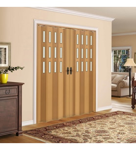 Faran Dekorasyon 290 x 215 Meşe Renk Camlı Çift Açılım Pvc Akordiyon Katlanır Kapı FRNAKMODEL-304