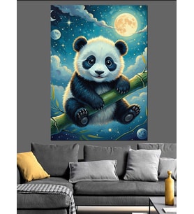 Bambu Üstünde Sevimli Panda Dekoratif Kanvas - Mdf Ahşap Tablo
