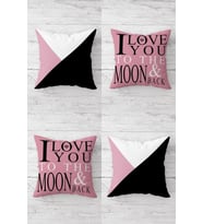 I Love You To The Moon Gizli Fermuarlı Kırlent Kılıfı Koltuk Yastık Kılıfı Takım(4adet) (Pembe)