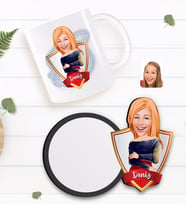 BK Gift Kişiye Özel Kadın Karikatürlü Beyaz Kupa ve Ahşap Bardak Altlığı Hediye Seti-12