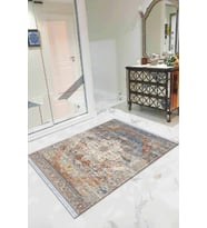 Mavi Vintage Dokuma Pamuk Tabanlı Kaymaz Kilim KLM332