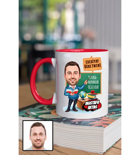 Erkek Edebiyat Öğretmenine Hediye Karikatürlü Kırmızı Kupa Bardak