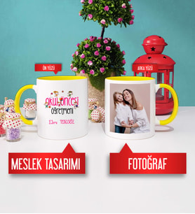 Okul Öncesi Öğretmeni Kupa Bardak Sarı Fotoğraflı
