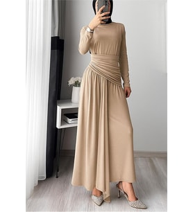 Neşeli butik kadın candy kumaş tesettür elbise NMS047