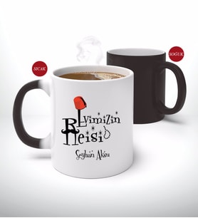 BK Gift Kişiye Özel Babalar Günü Hediyesi Evimizin Reisi Tasarımlı Sihirli Kupa Bardak-1 (Beyaz)