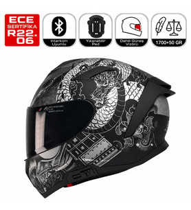 X340 Goldy Grey Motosiklet Kaskı Spoiler Mod Güneş Vizörlü Full Face Kask