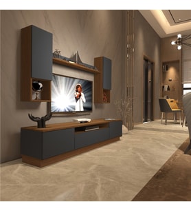Decoraktiv Trendstyle 5DAS Mdf Tv Ünitesi Tv Sehpası - Ceviz Antrasit (Antrasit - Ceviz)
