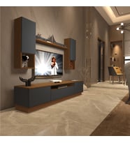 Decoraktiv Trendstyle 5DAS Mdf Tv Ünitesi Tv Sehpası - Ceviz Antrasit (Antrasit - Ceviz)