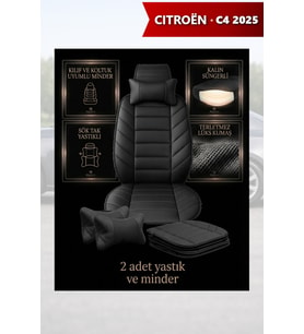 citron c4 2025 Koltuk ve Kılıf uyumlu Minder Yastık Lüks Siyah 2 Minder 2 Yastık