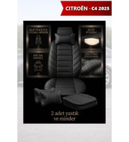 citron c4 2025 Koltuk ve Kılıf uyumlu Minder Yastık Lüks Siyah 2 Minder 2 Yastık