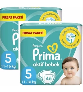 Prima Bebek Bezi Aktif Bebek 5 Beden 92 adet (46x2 Paket) Junior Fırsat Paketi