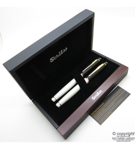 Scrikss Special İsme Özel Beyaz Altın Mat Siyah Ahşap Kutulu Dolma Kalem + Roller Kalem Set