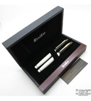 Scrikss Special İsme Özel Beyaz Altın Mat Siyah Ahşap Kutulu Dolma Kalem + Roller Kalem Set
