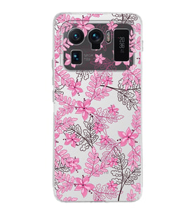 Xiaomi Mi 11 Ultra Uyumlu Kamera Korumalı Kapak Floral Pembe Tasarımlı Şeffaf Silikon Kılıf