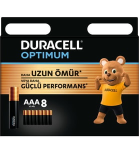 Duracell Optimum AAA Alkalin İnce Kalem Piller, 1,5 V LR03/MN2400, 8’li