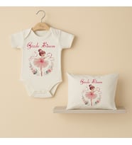 Pia Baby Premium %100 Pamuk İsme Özel Organik Baskılı Çıtçıtlı Bebek Body Ve Yastık Kılıfı 5061-19 (Ekru)