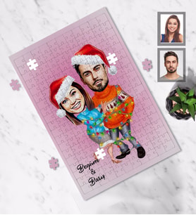 Kişiye Özel Yılbaşı Sevgili Karikatürlü A4 99 Parça Puzzle Model-7