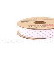 Biyelli Pembe Puantiyeli Pamuk ( Koton ) Biye 2 cm - 25 m B02 (Kırmızı)