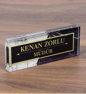 Mermer Desenli Kristal Masa İsimliği Ofis Hediye Masaüstü İsimlik