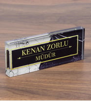Mermer Desenli Kristal Masa İsimliği Ofis Hediye Masaüstü İsimlik