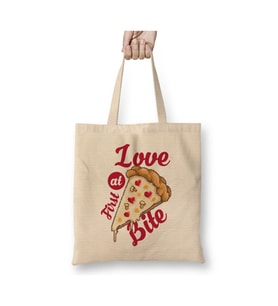 Love At First Bite Pizza Slice Pixel Beyaz Bez Çanta Uzun Saplı Alışveriş Çantası Plaj Çantası