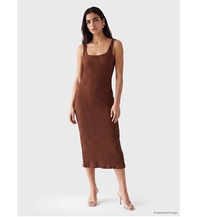 LCW Vision Kahverengi Kare Yaka Dokulu Bodycon Elbise