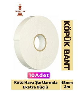 Uzun Ömürlü Süngerli Ultra Yapışkan İç Dış Mekan Çok Amaçlı Çift Taraflı 18mmx2m Köpük Bant 10 Adet